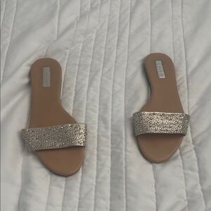 INC International Concepts Silver Tan Sandals with Rhinestones